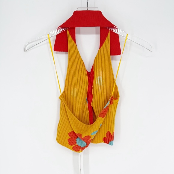 NWT Urban Outfitters Zoe Floral Ribbed Tie Front Halter Top M - Picture 3 of 10